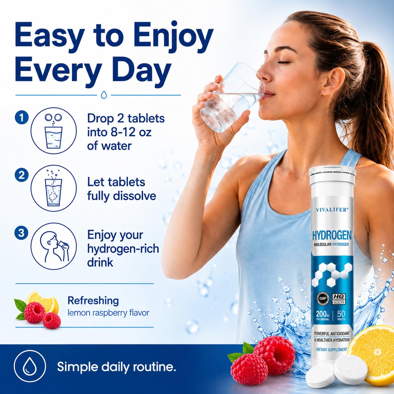 CORELIX Hydrogen Water Tablets with Magnesium, Lemon Raspberry, 100 Count