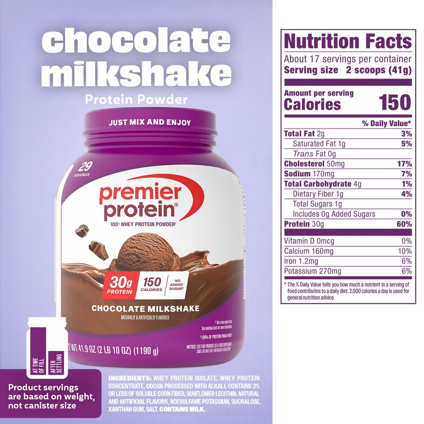 Premier Protein 30g High Protein Powder, 100% Whey, Chocolate, 24.5 oz