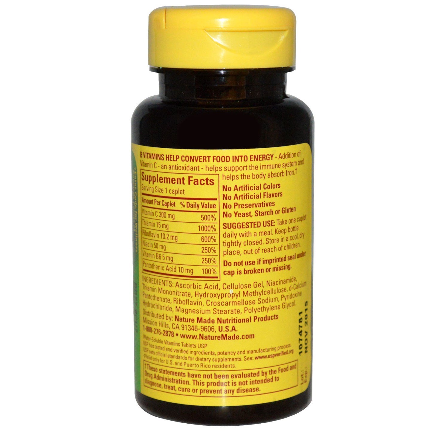 Nature Made Vitamin B Complex With Vitamin C Caplets, 100 Count