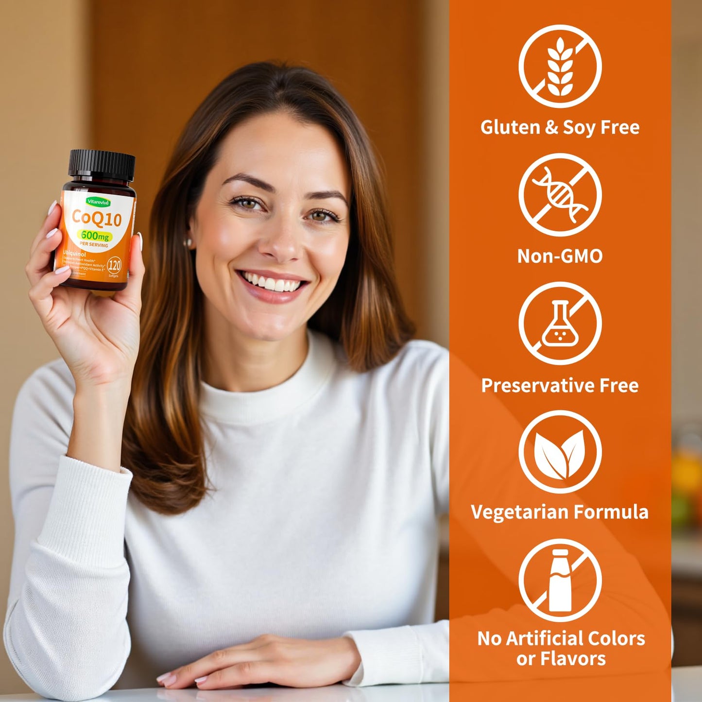 Vitarevive CoQ10 600mg Ubiquinol CoQ10 Supplement with PQQ & Vitamin E, High Absorption Vegan CoQ10 Nutritional Supplement for Heart & Cellular Energy Support, 120 Softgels