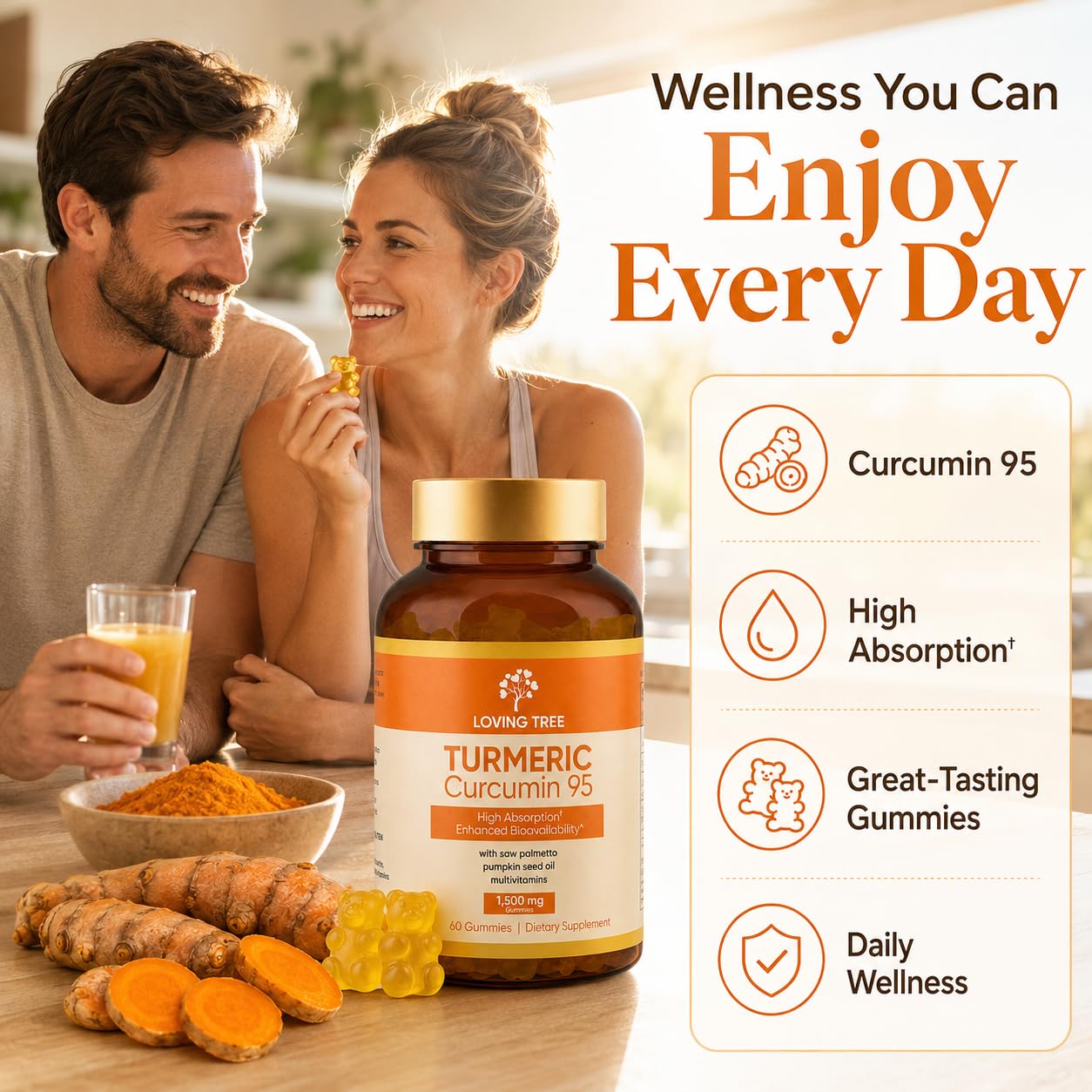 Loving Tree Turmeric Curcumin 95, Pumpkin Seed Oil with Saw Palmetto Gummies, 1 Count