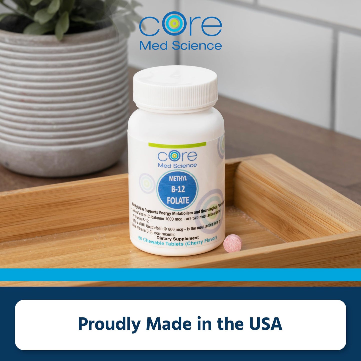 Core Med Science Methyl B12 Folate Supplement for Women & Men Chewable 60 Count