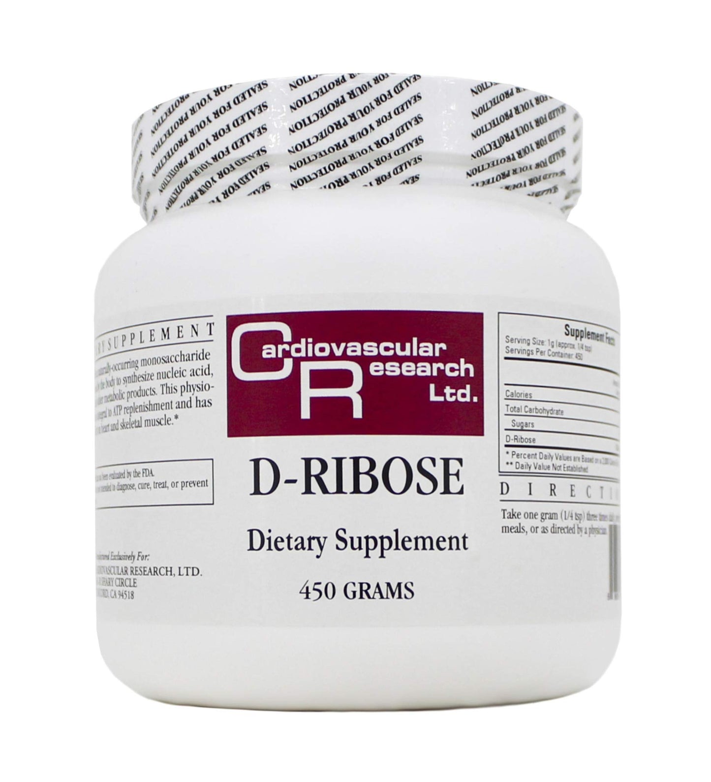 Cardiovascular Research D-Ribose Powder 450 Gram