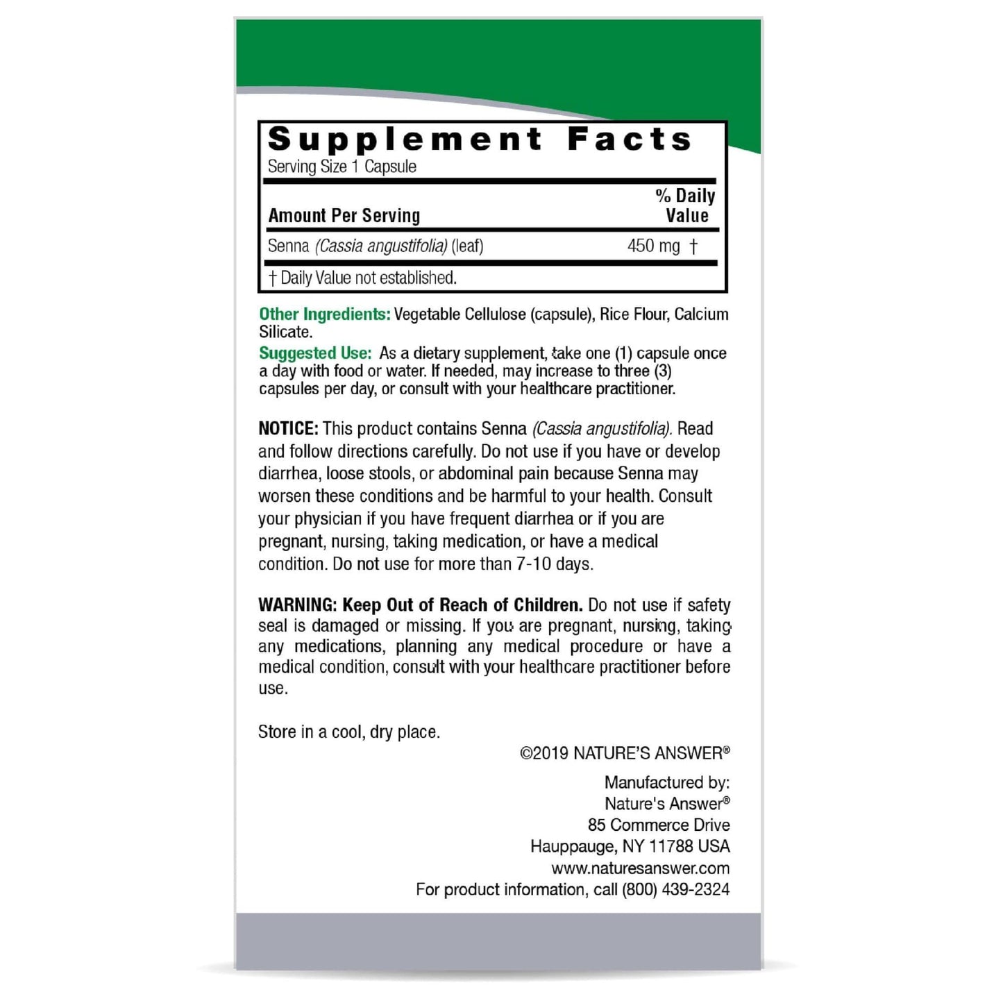 Nature's Answer Senna Leaf Vegetarian Capsules 90 Count