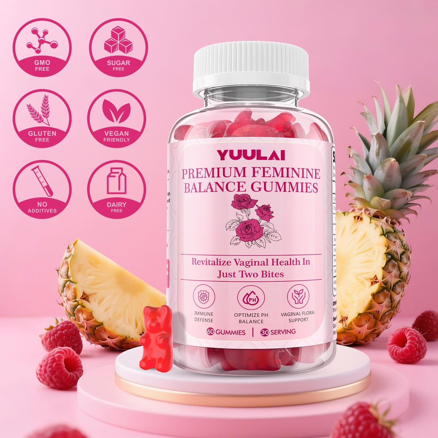 YUULAI Feminine Balance Gummies, 60 Gummies