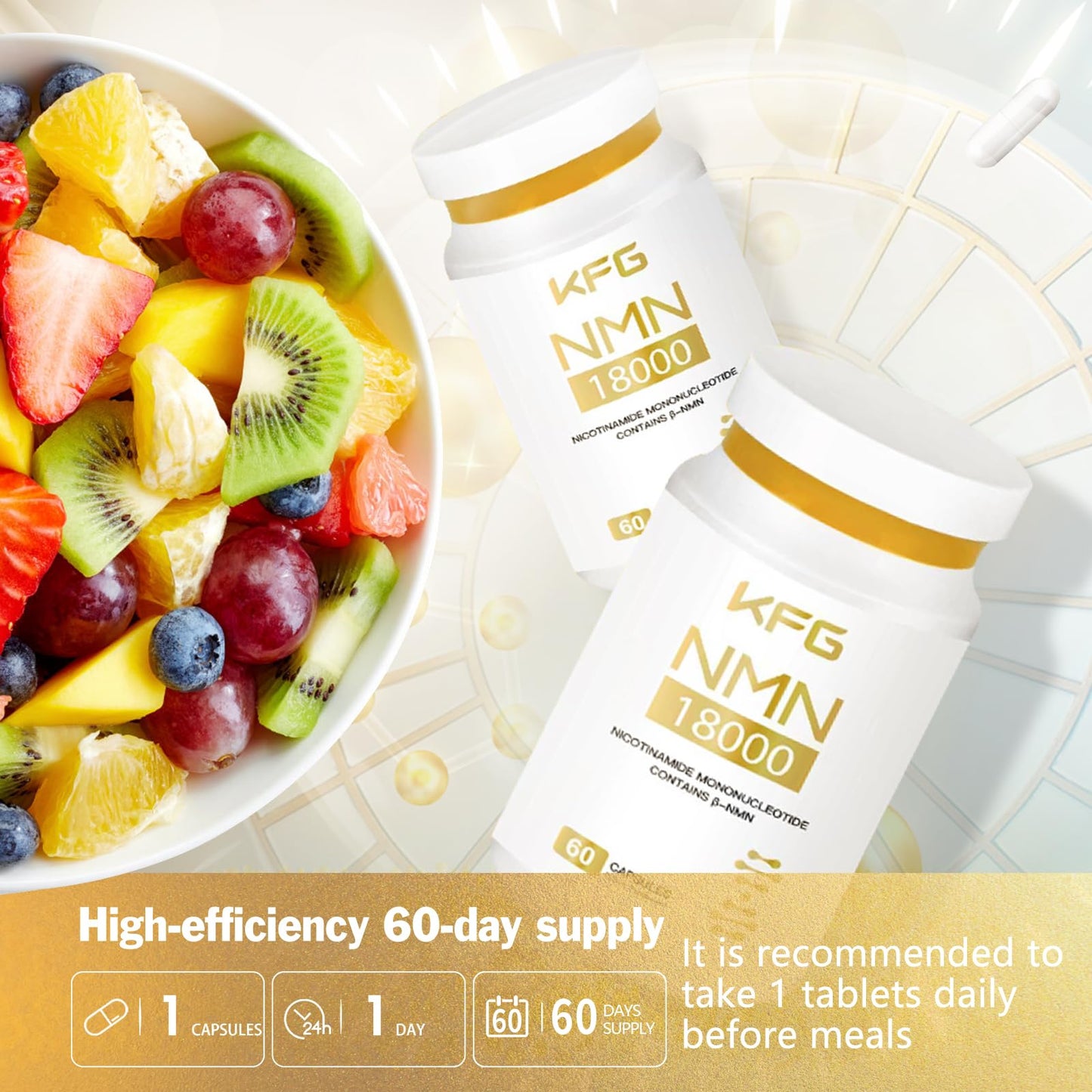 KFG NMN 18000 Nicotinamide Mononucleotide Supplement with Resveratrol, Stabilized Form & 99% High Purity 60 Capsules