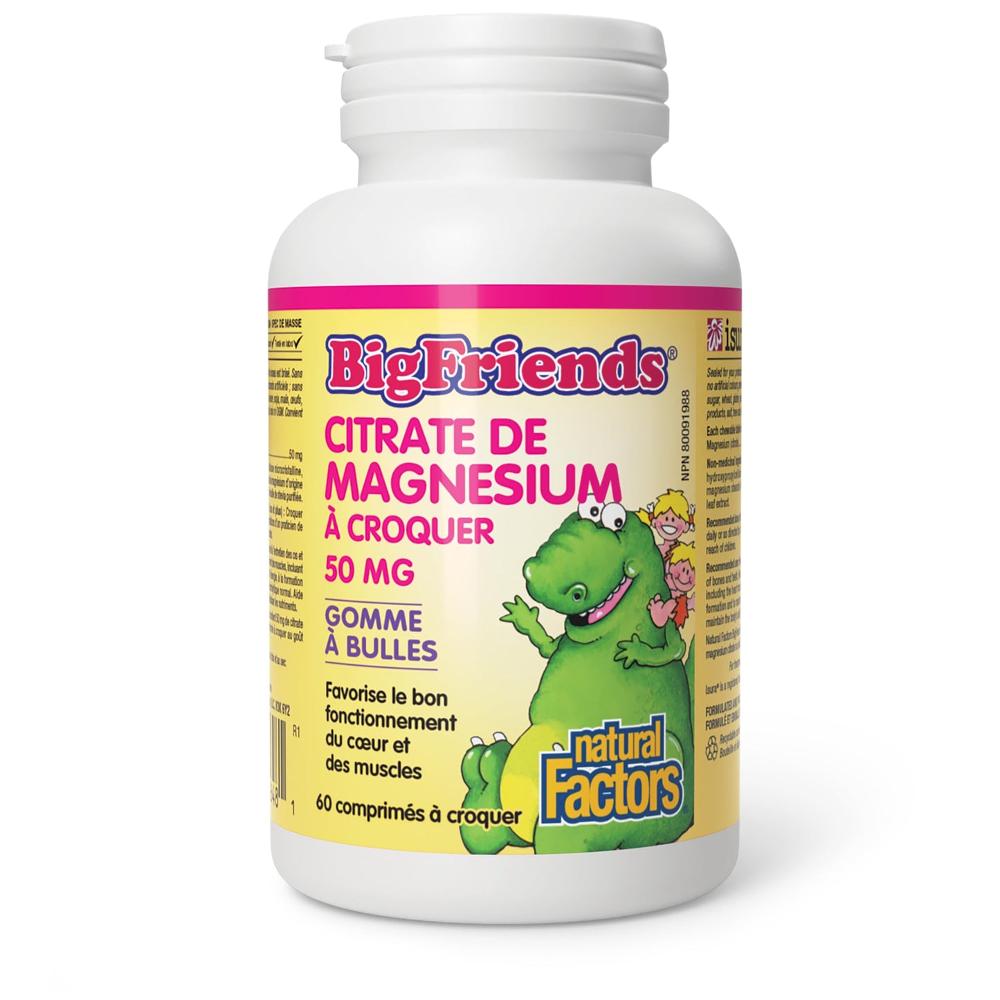 Natural Factors Magnesium Citrate 50 mg Bubble Gum Chewable 60 Count