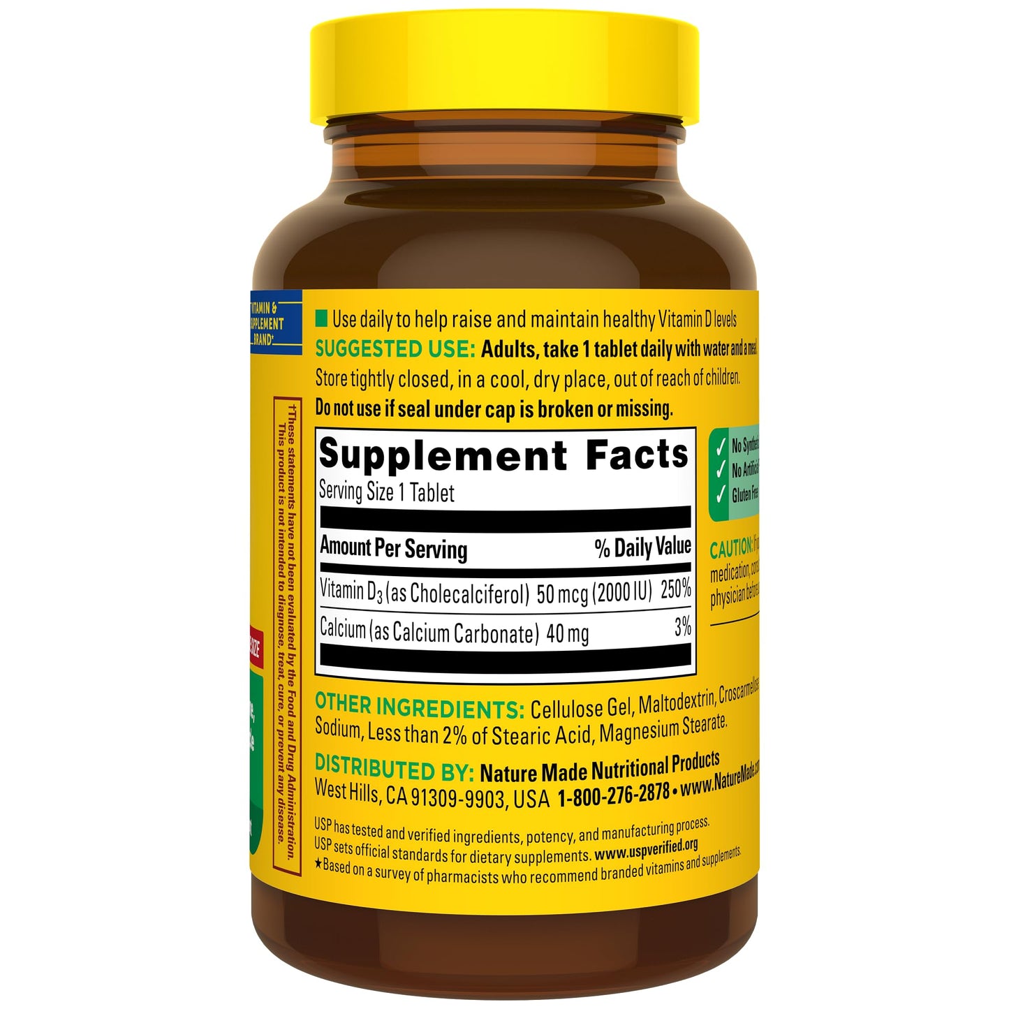 Nature Made Vitamin D3 2000 IU (50 mcg), 220 Tablets