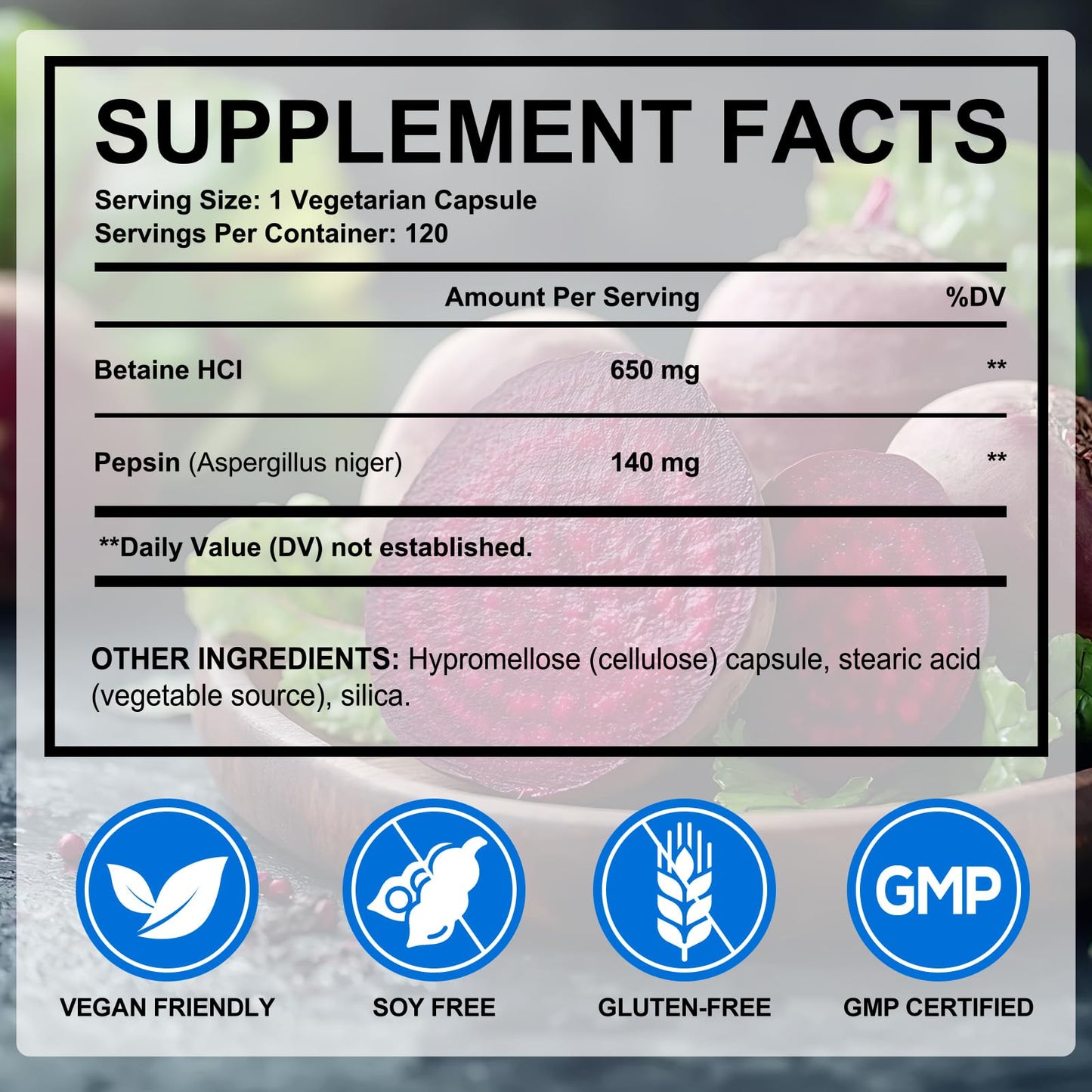 shwdppmy Betaine HCl with Pepsin Digestive Enzymes Supplement, 120 Vegan Capsules