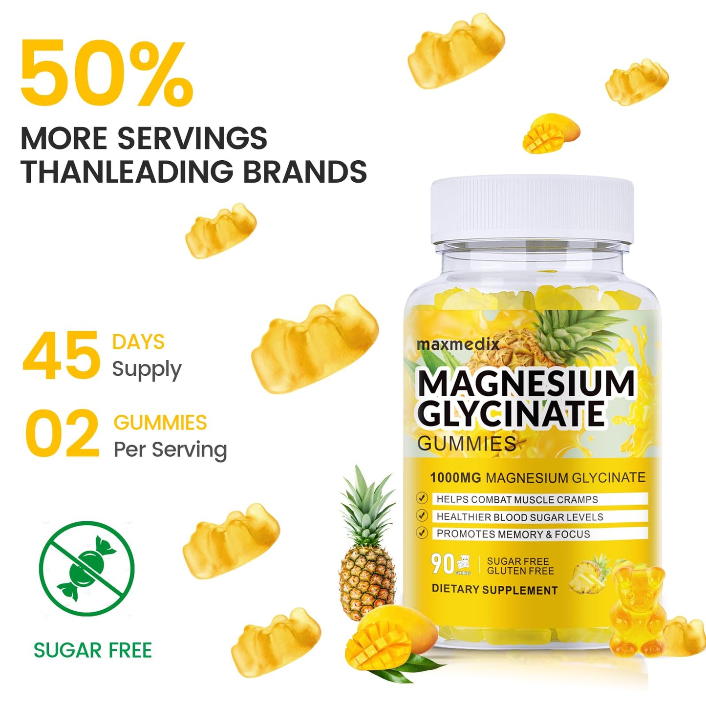 Maxmedix Magnesium Glycinate Gummies 1000mg, 90 Count