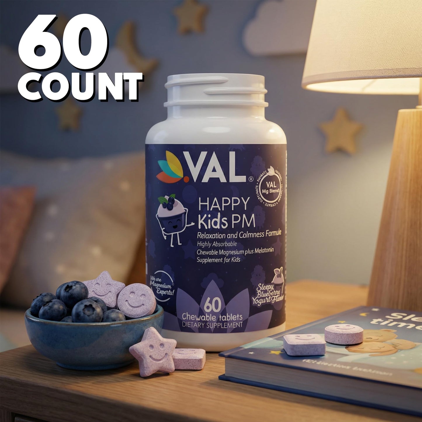 VAL Happy Kids PM Sleep Support with Magnesium, Melatonin, Vitamin B6 & C 60 Tablets