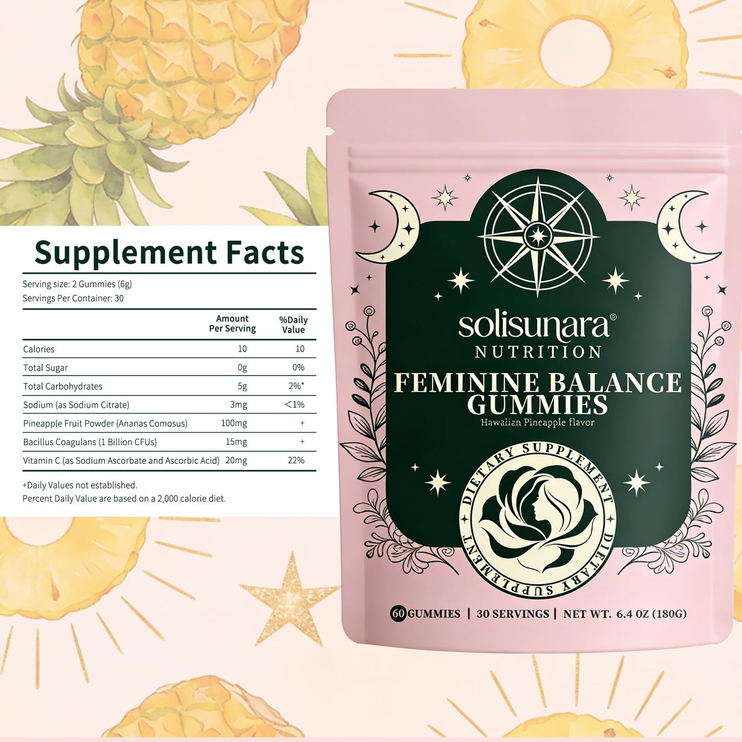 Taeci Feminine Balance Gummies for Women with Probiotics & Cranberry Extract – Pineapple, Gummy, 60 Count