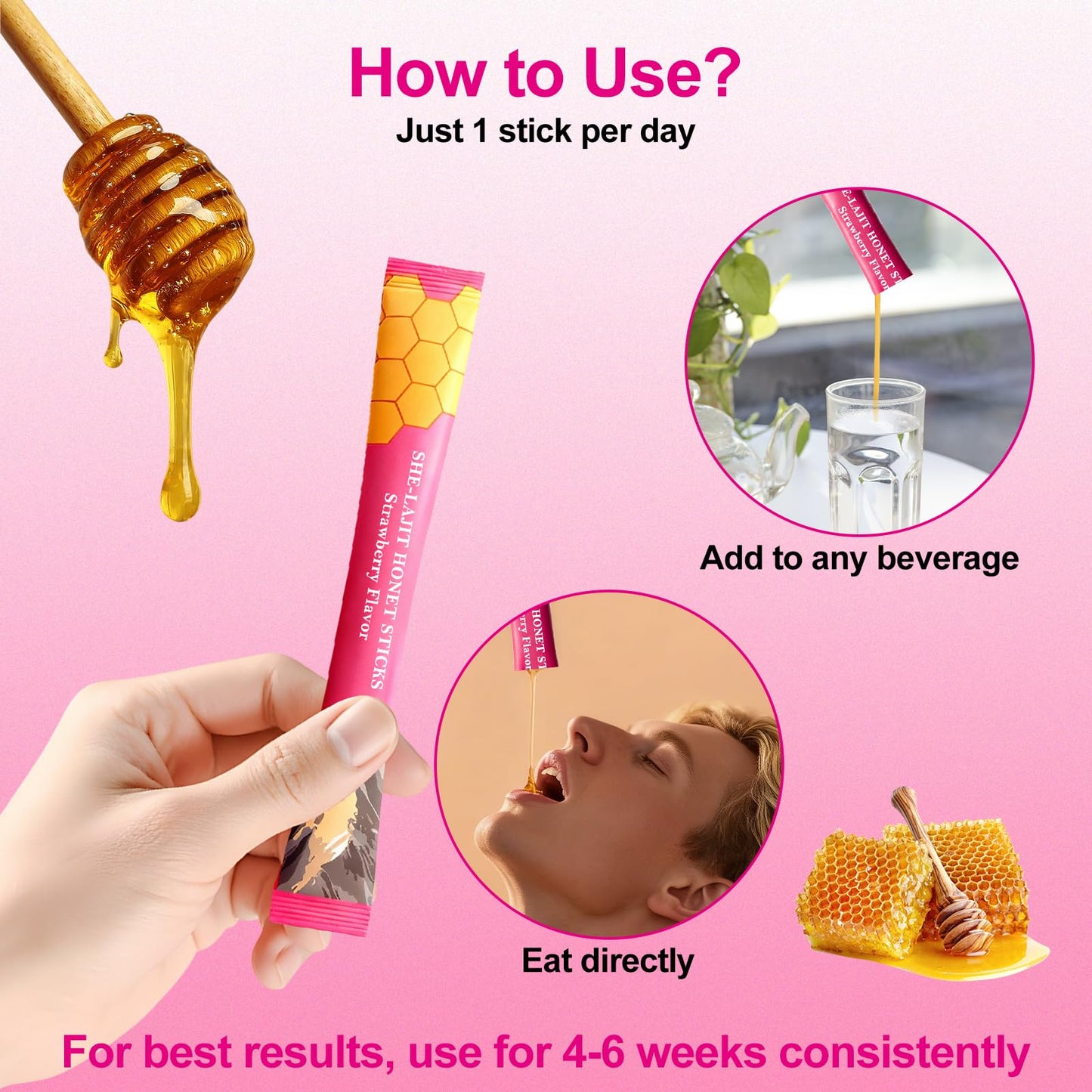 Glabrskise Shilajit Honey Sticks for Women with Shatavari & Saffron, 75%+ Fulvic Acid, 85+ Trace Minerals Gummies, 30 Count