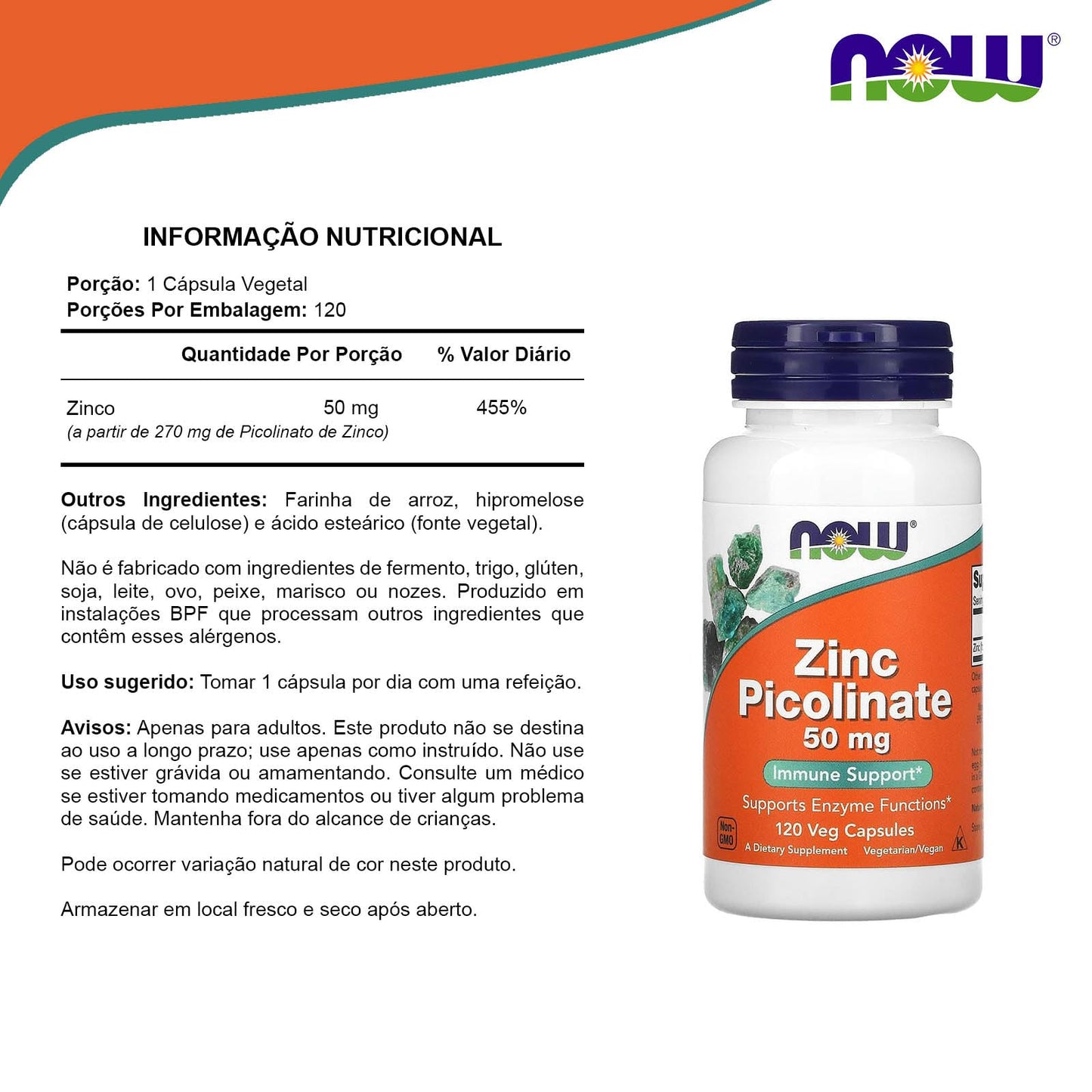 NOW Foods Zinc Picolinate 50 mg Capsules 240 Count
