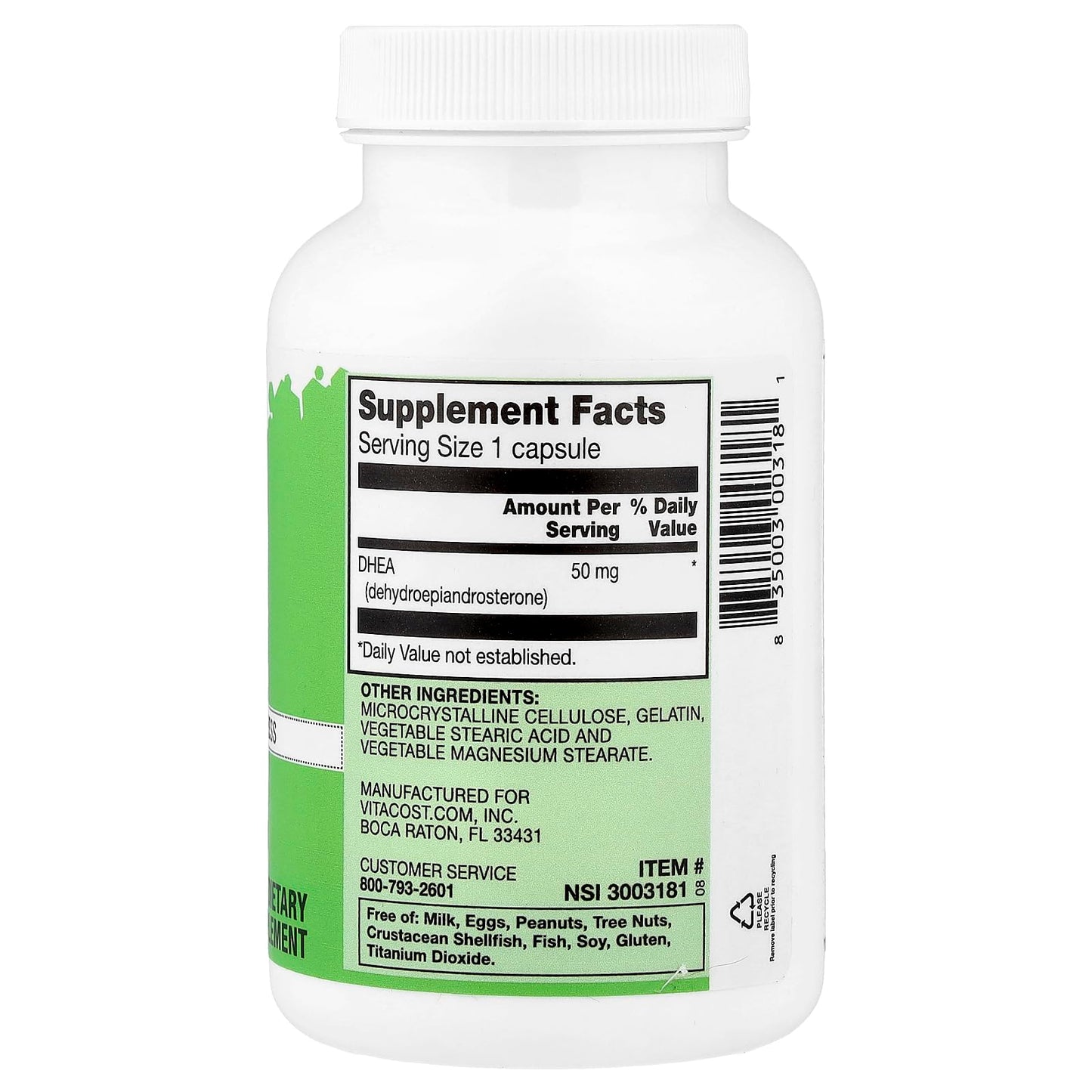 Vitacost DHEA 50 mg Capsule, 300 Capsules