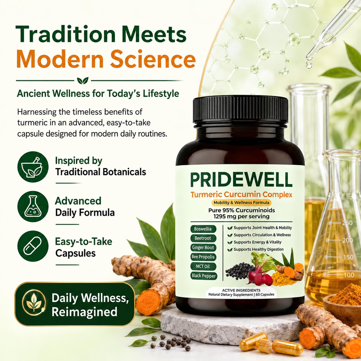 HerSpark Pridewell Powerful Natural Turmeric Curcumin Capsules 60 Count