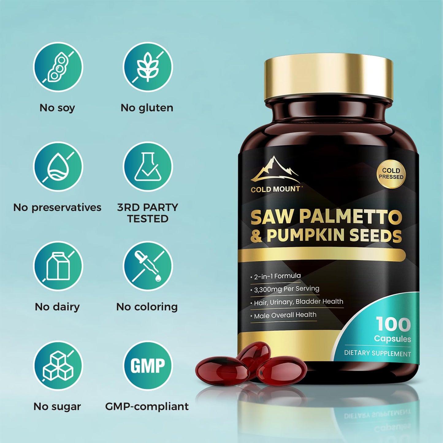 MEGNETA Saw Palmetto & Pumpkin Seed Oil Softgels, 100 Count