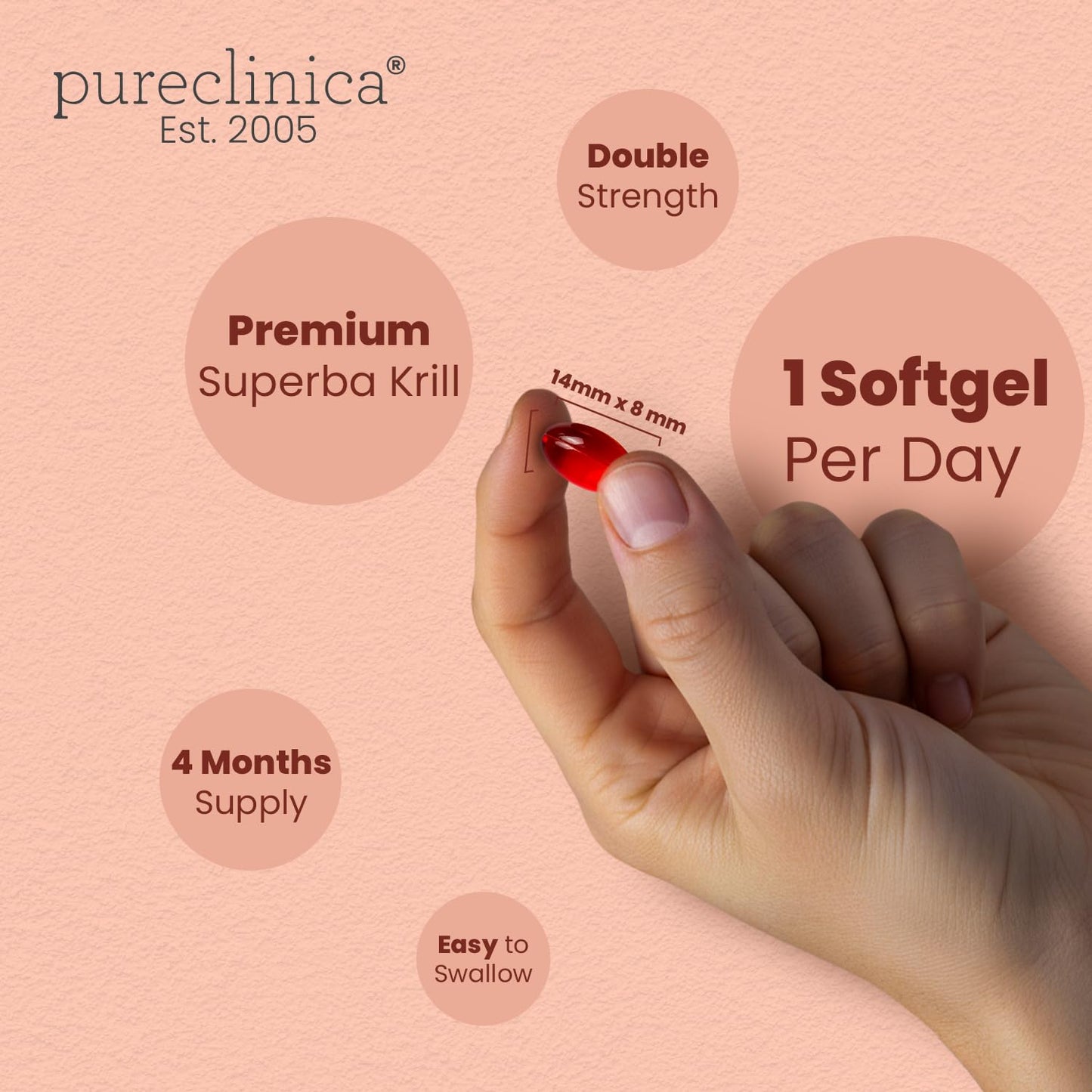 Pureclinica Ultra Pure Superba Krill Oil 500mg Softgel, 120 Softgels
