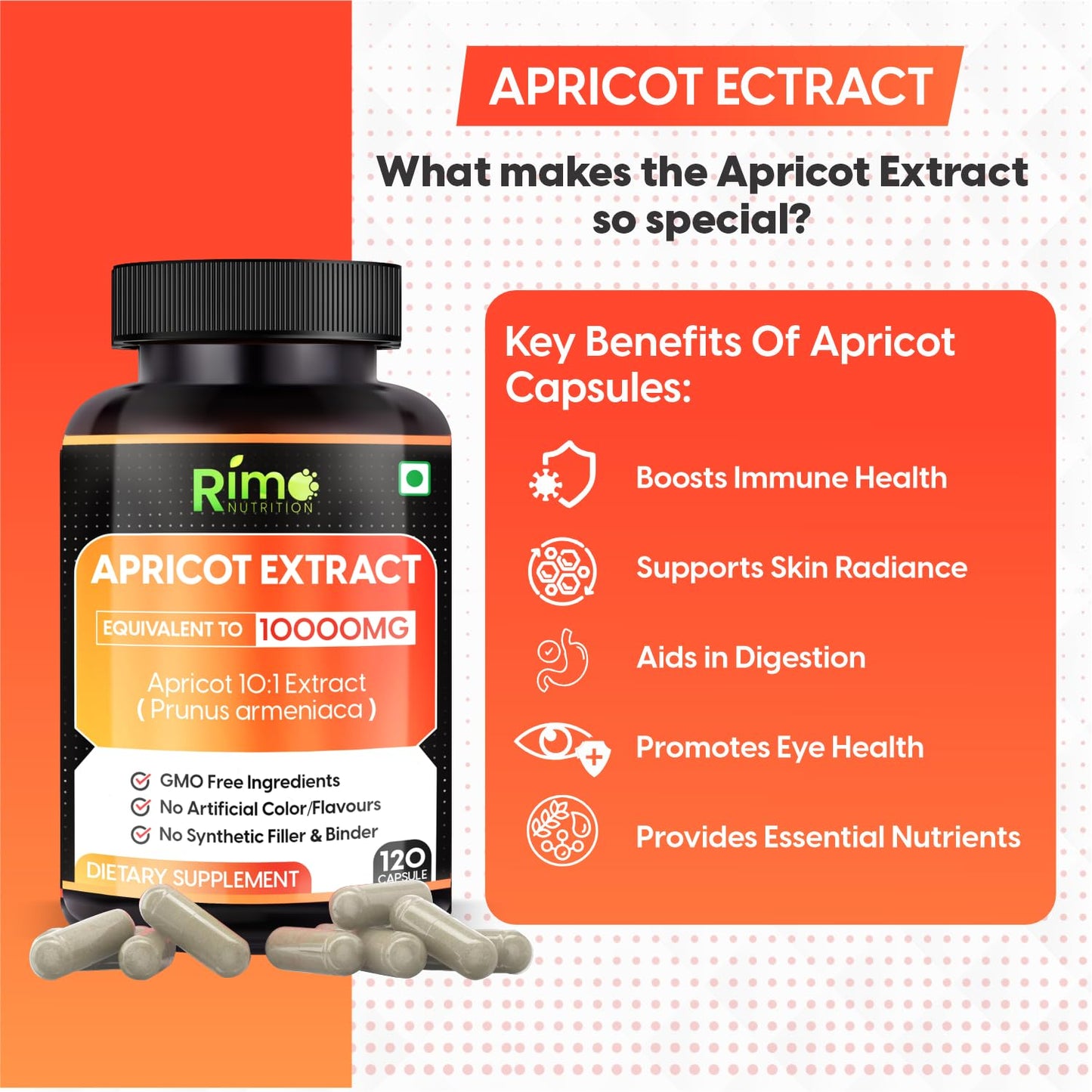 Rimo Nutrition Apricot Capsules, 120 Count