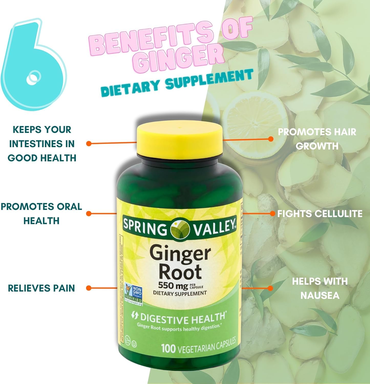 BASKETGOODS Ginger Root 550mg Capsule, 2 Count