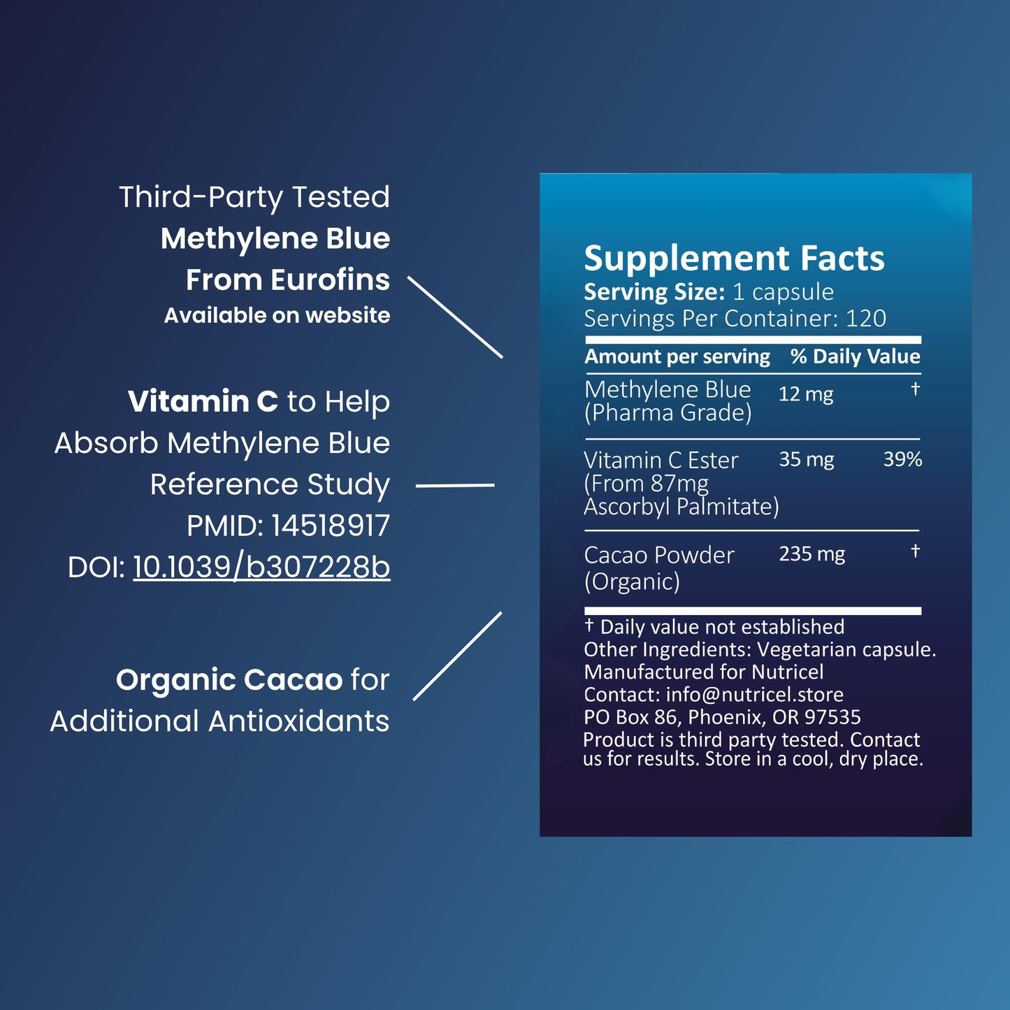 Nutricel Supplements Methylene Blue Capsule, 120 Capsules