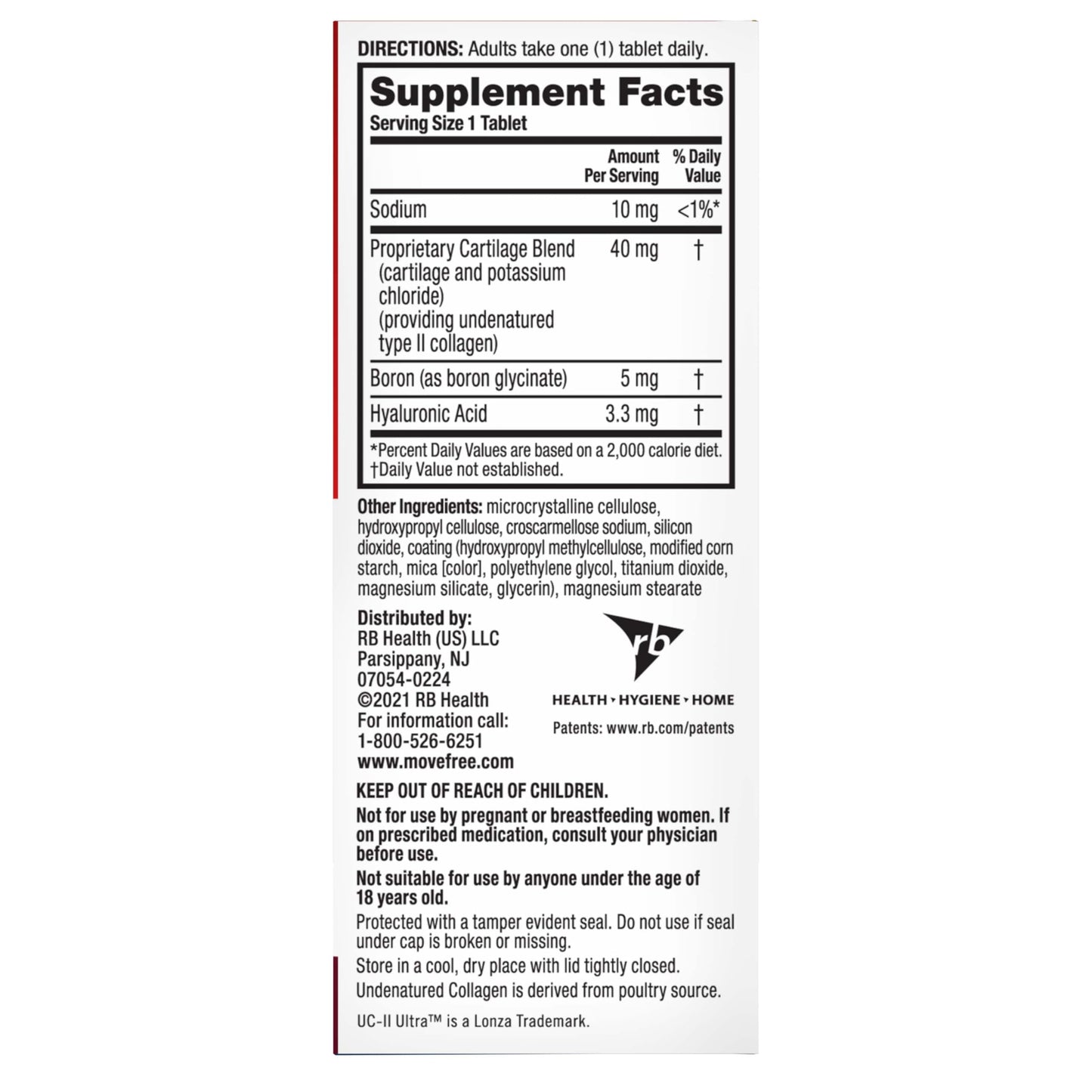 Move Free Ultra Triple Action Joint Support Supplement Type II Collagen Boron & Hyaluronic Acid Tablet, 64 Tablets