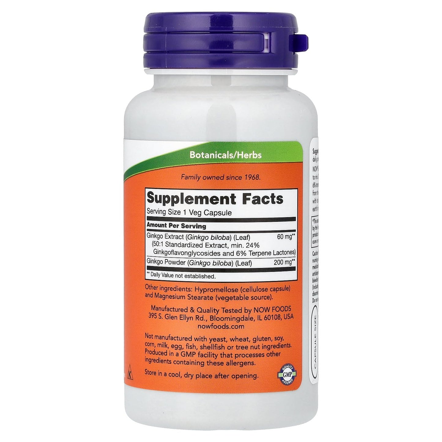 NOW Foods Ginkgo Biloba 60 mg Veg Capsules, 120 Count