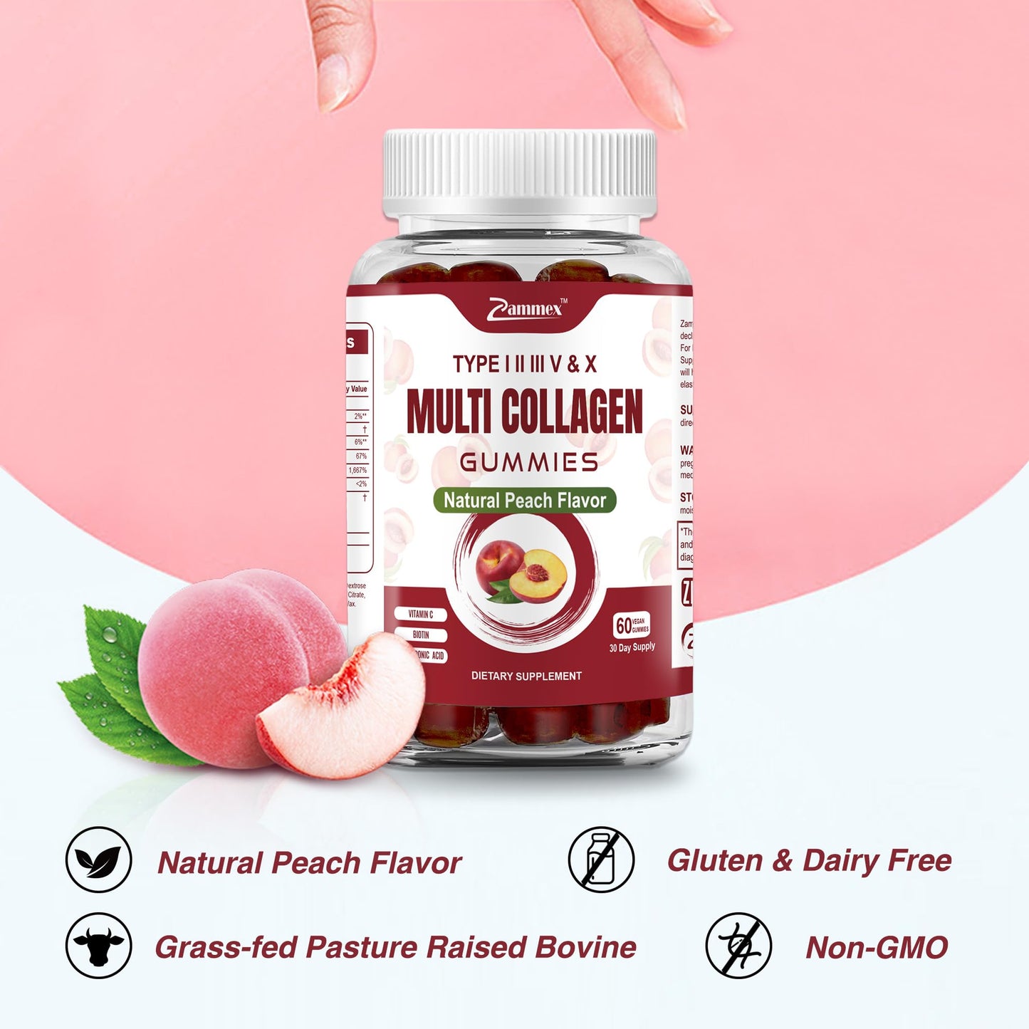 Zammex Multi Collagen Peptides Gummies (Type 1, 2, 3, 5 & 10), 60 Count