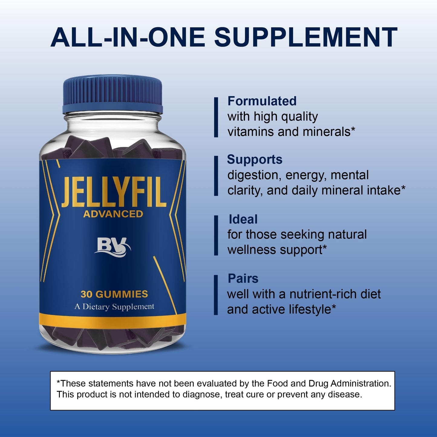 BLUE VIBE Jellyfil Advanced Gummies Wellness Support Gummy 30 Count