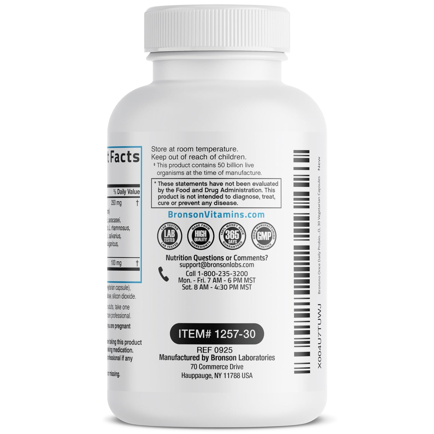 Bronson Once Daily Probiotic 50 Billion CFU Plus Prebiotic Daily Maintenance Formula Capsule 30 Count