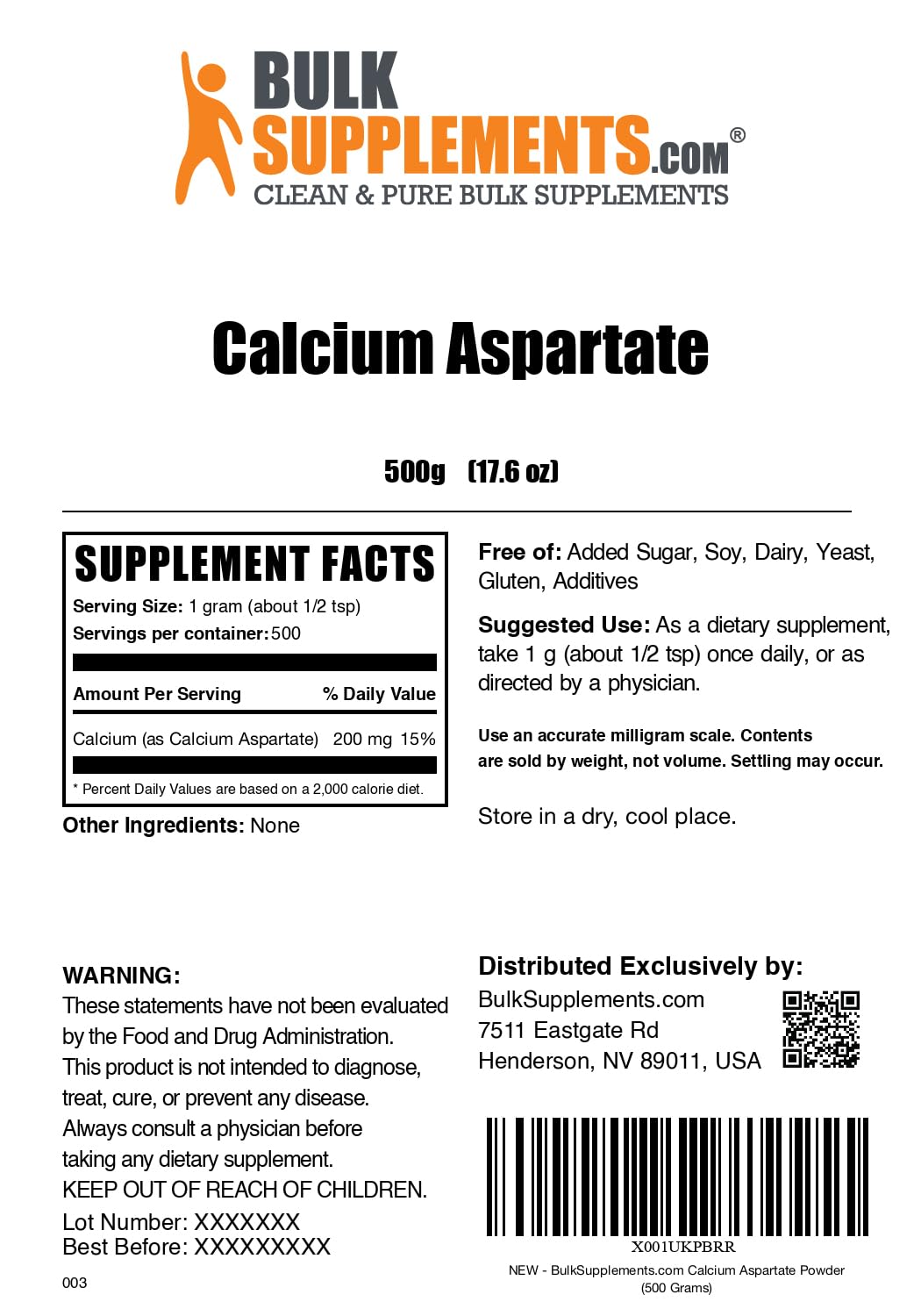BulkSupplements Calcium Aspartate Powder 17.6 oz