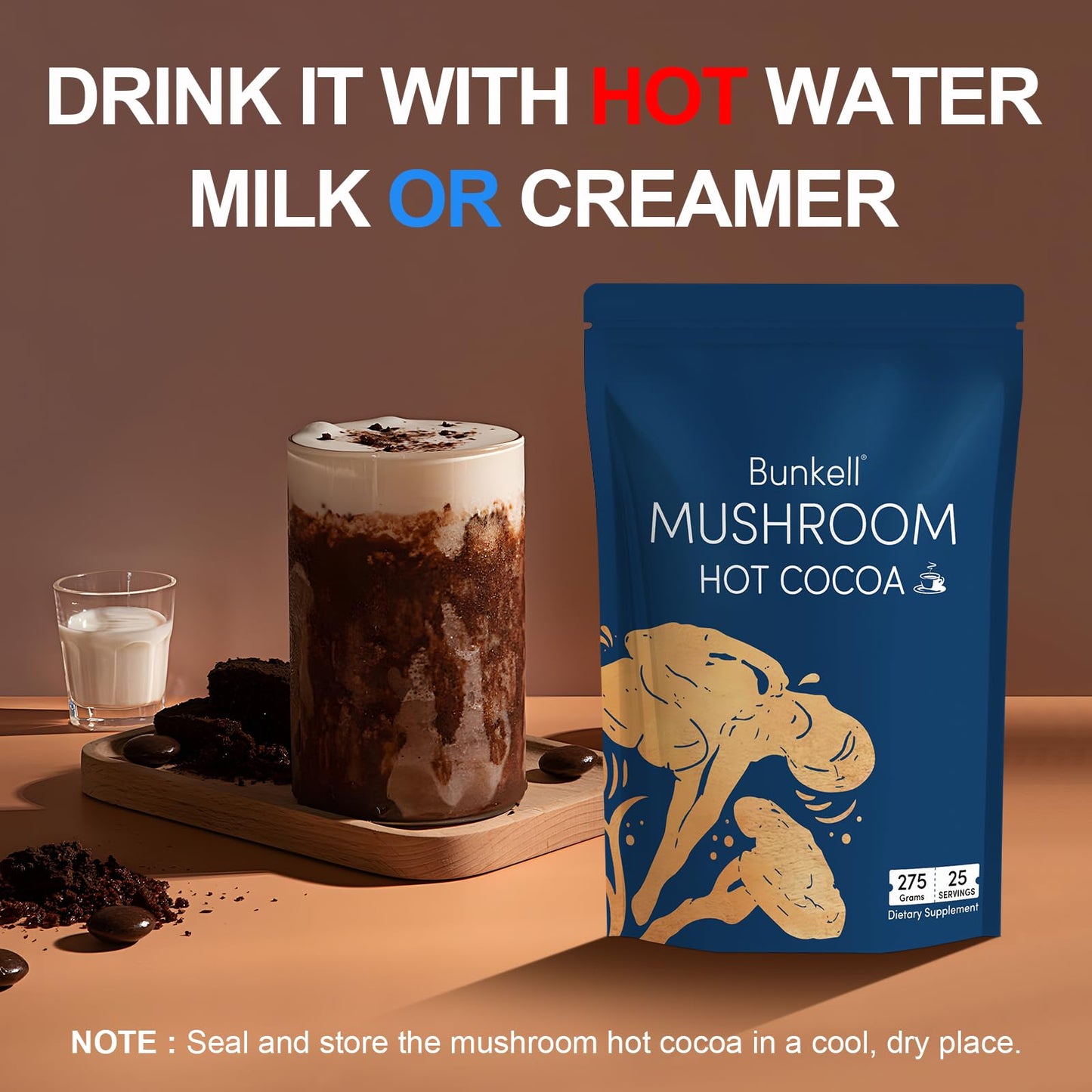 Bunkell Mushroom Hot Cocoa Powder, 9.7 oz