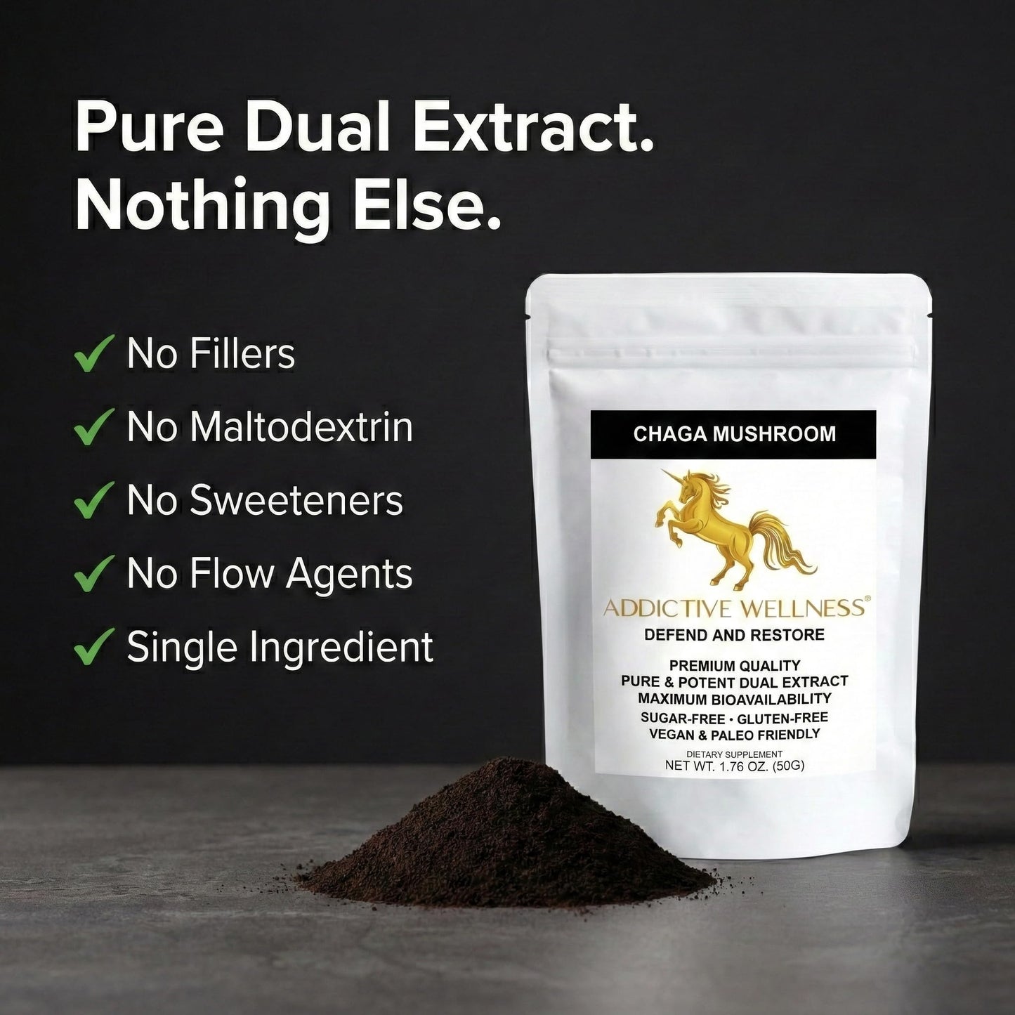 Addictive Wellness Chaga Mushroom Extract Powder 1.76 oz