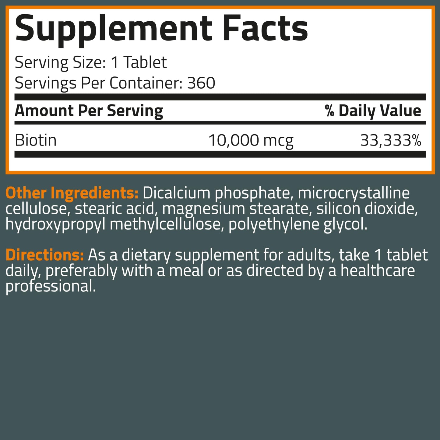 Bronson Biotin 10,000mcg Tablet, Supports Healthy Hair, Skin and Nails, Vegetarian, Non-GMO, 360 Tablets