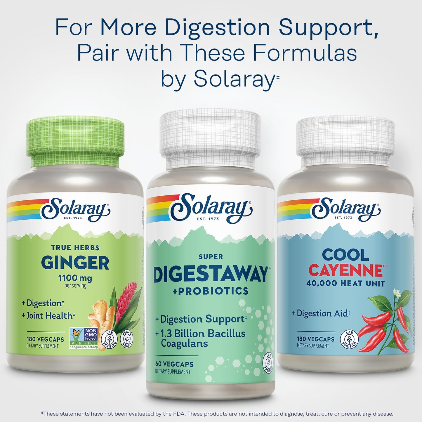 Solaray Super Digestaway Plus Probiotics Digestive Enzymes with Probiotics for Women and Men, Digestion and Gut Health Support Pacreatin, Papaya, Bromelain, 60 Capsules