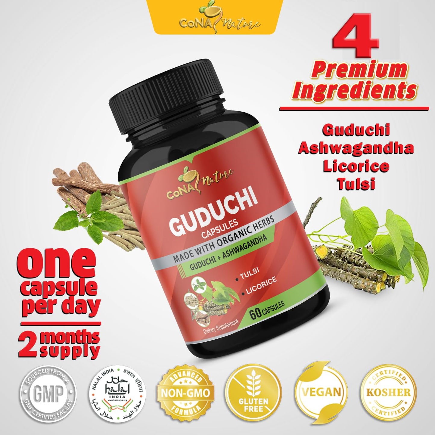 Cona Nature Organic Giloy Guduchi Extract Capsules, 60 Count