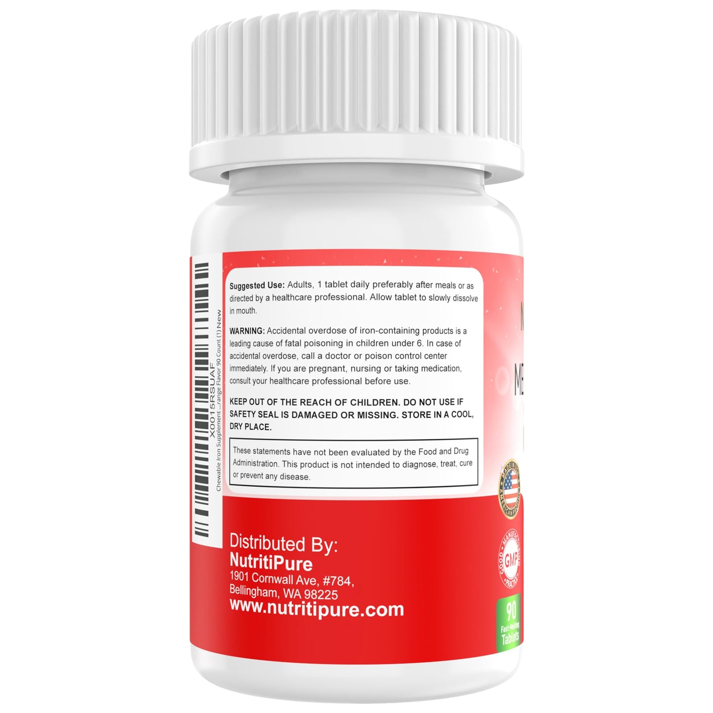 NutritiPure Iron 18 mg Vitamin C Orange Tablets 90