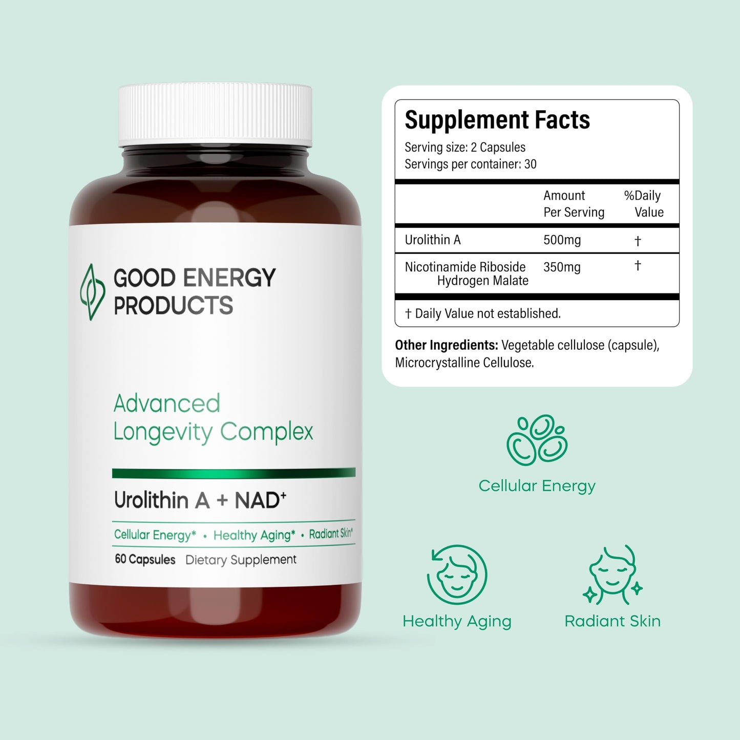 Good Energy Products Urolithin A + NAD+ Supplement Capsule 60 Count