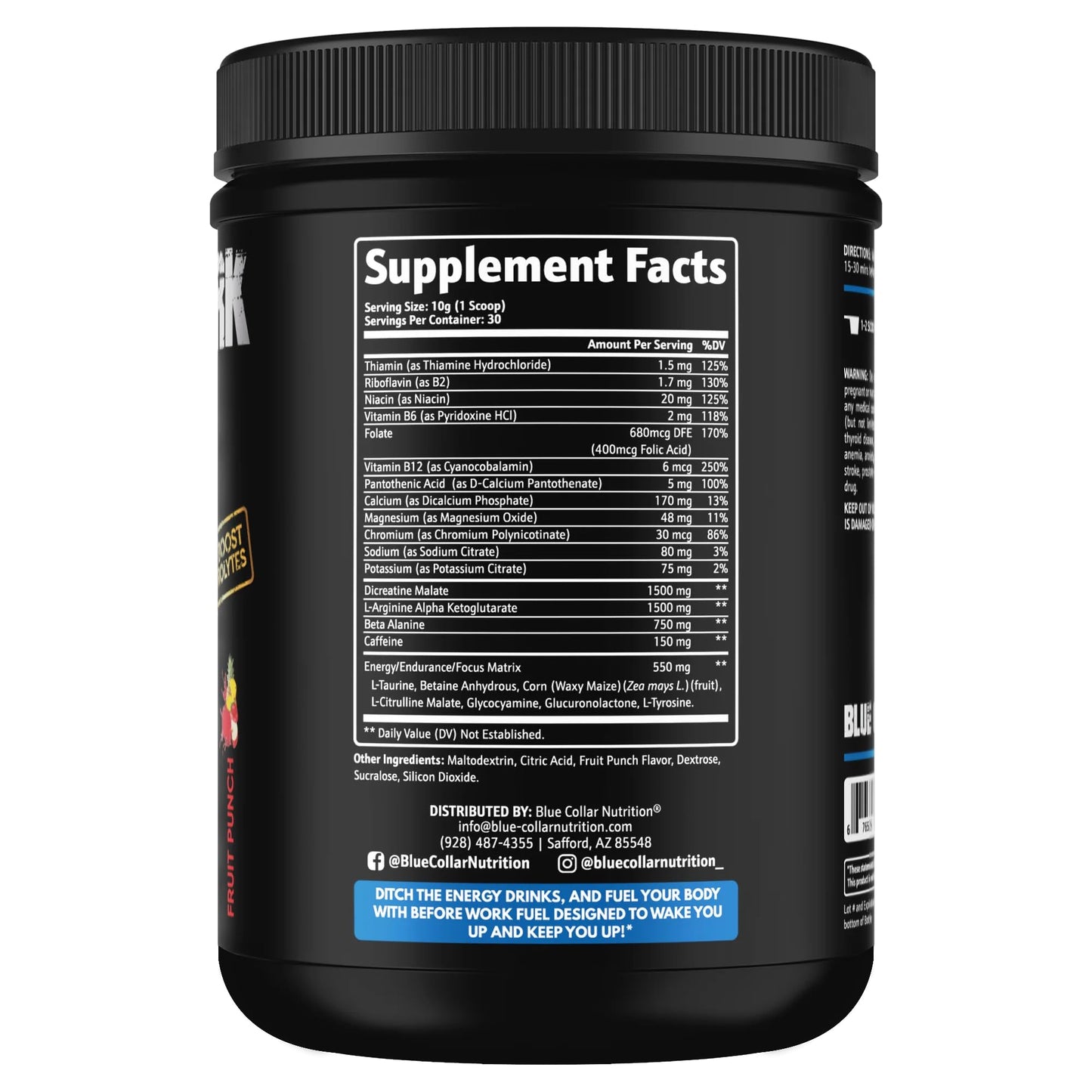 Blue Collar Nutrition Before Work Fuel Pre-Workout Powder 15 Ounce