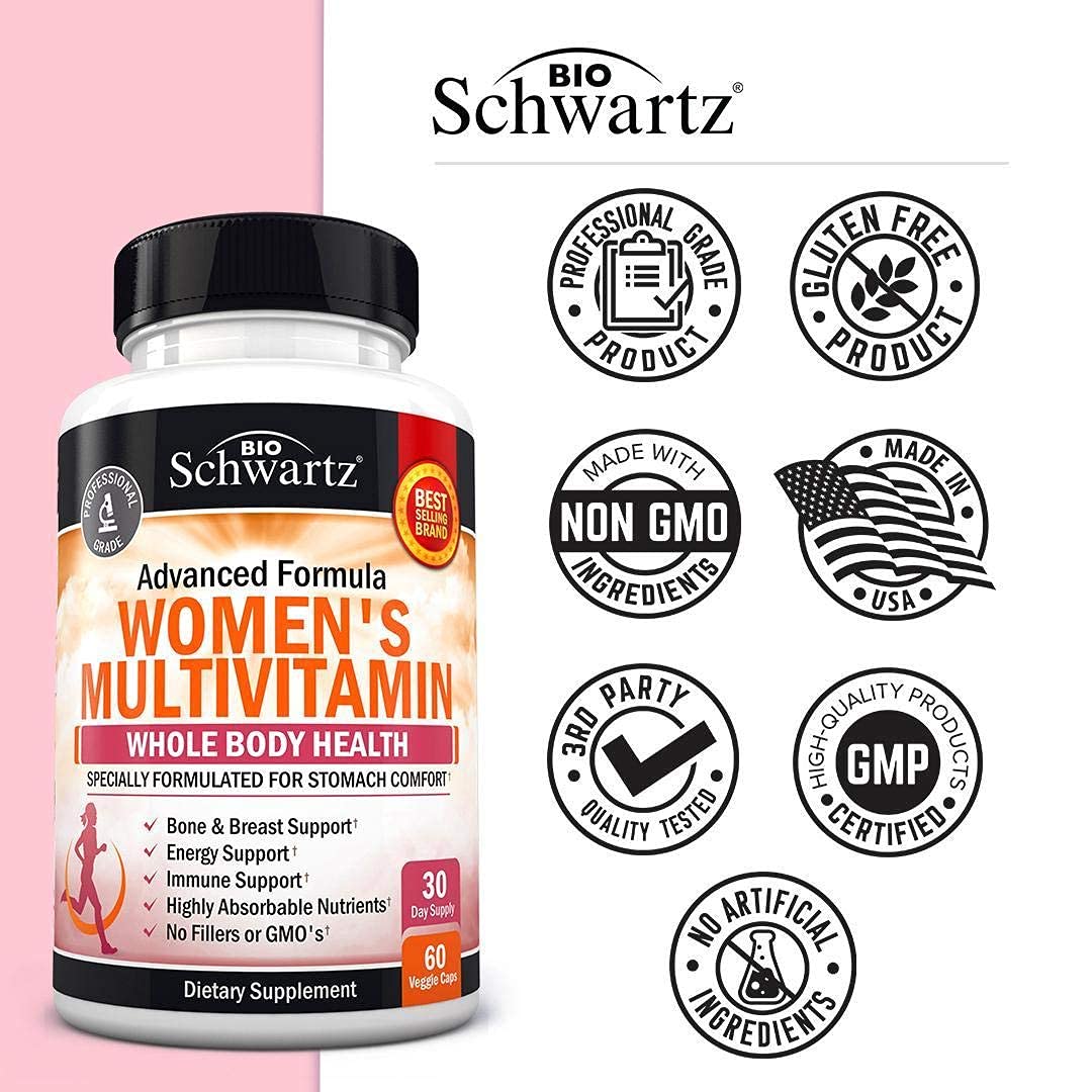 BioSchwartz Daily Multivitamin for Women Capsules with 65 Billion CFU Daily Probiotic Supplement, 90 Count