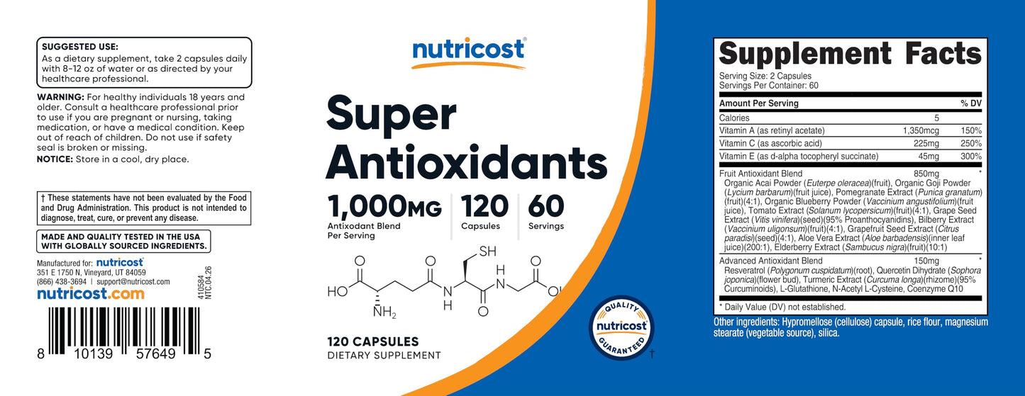 Nutricost Super Antioxidants 1000mg Capsules, 120 Count