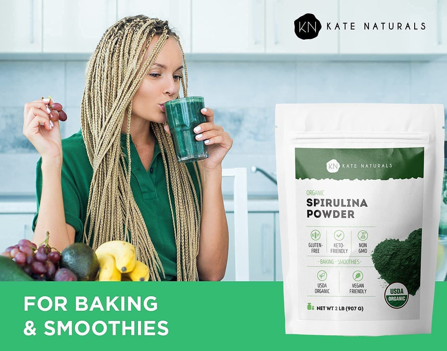 Kate Naturals Organic Spirulina Powder 32 oz