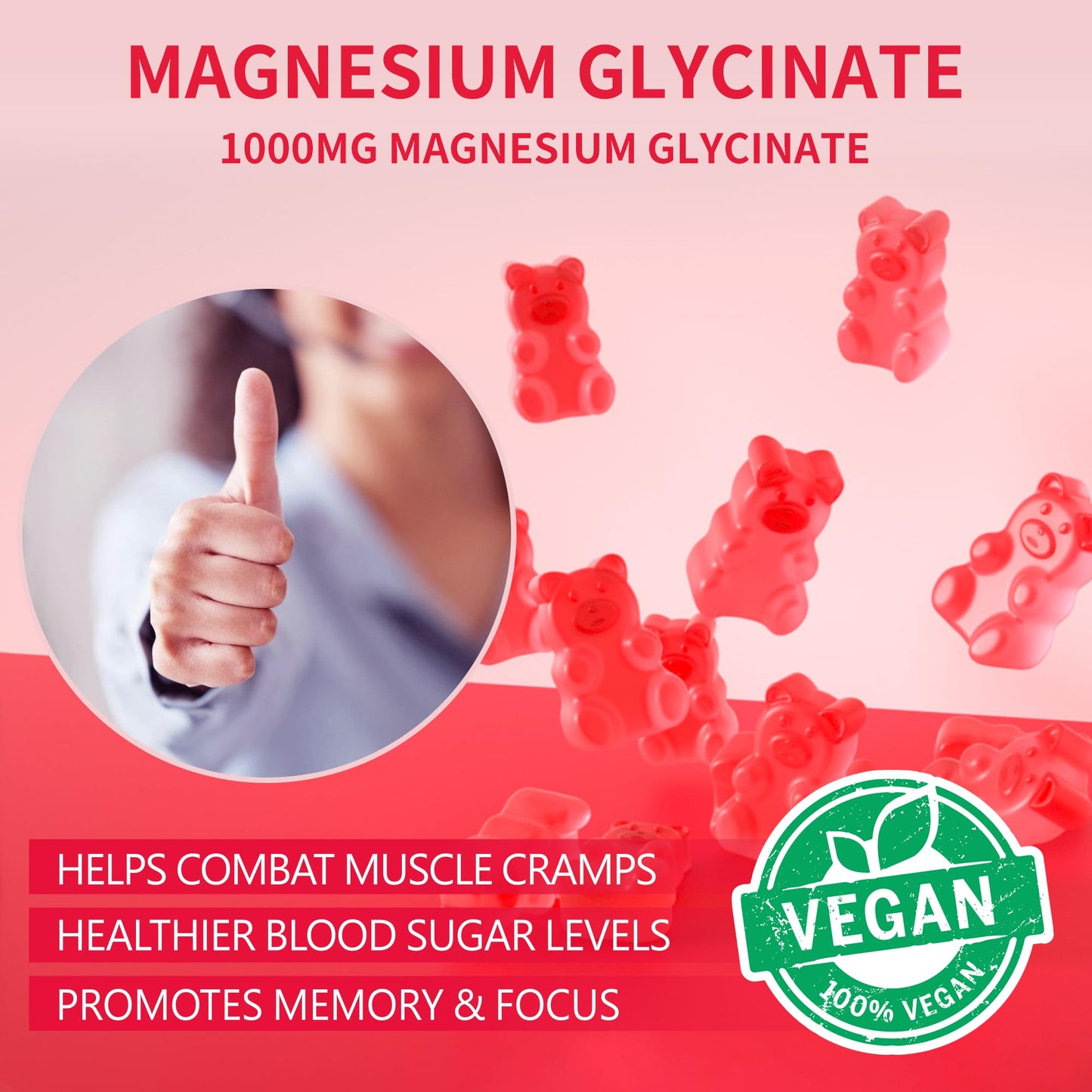 Novomins Magnesium Glycinate Gummies 1000mg with Vitamin D, B6, CoQ10 for Calm Mood and Sleep Support, Raspberry, 180 Gummies