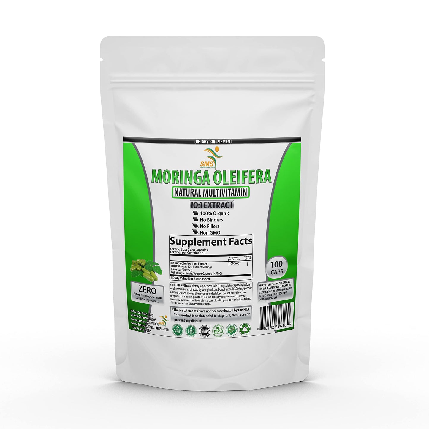 SMSHEALTHPRODUCTS.com Moringa Oleifera Capsules 100 Count