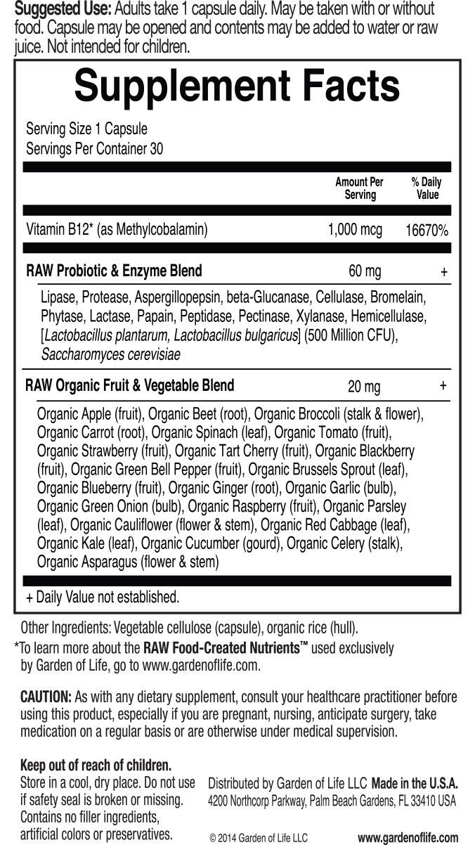 Garden of Life Vitamin Code Vitamin B12 Capsule 60 Capsules