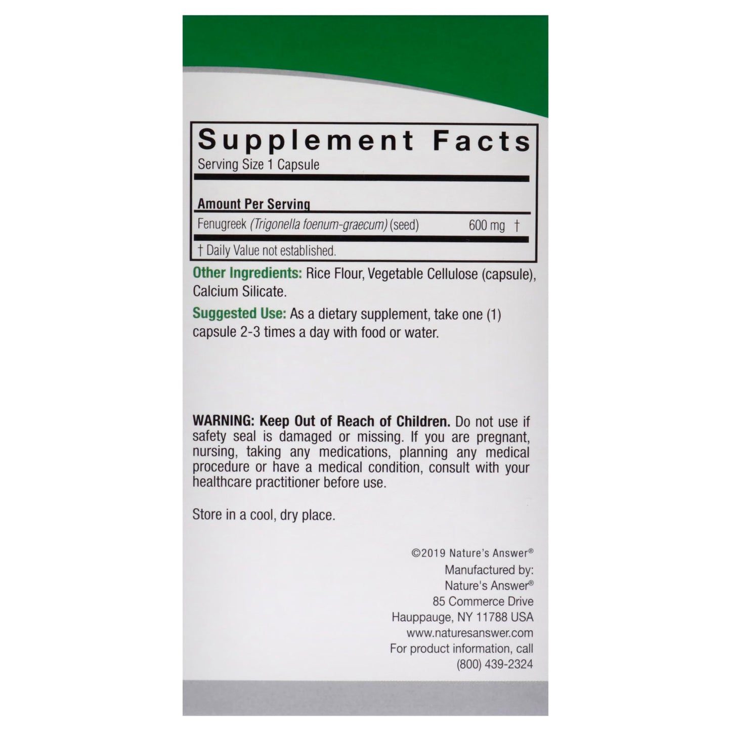 Nature's Answer Fenugreek Seed Capsule 90 Capsules
