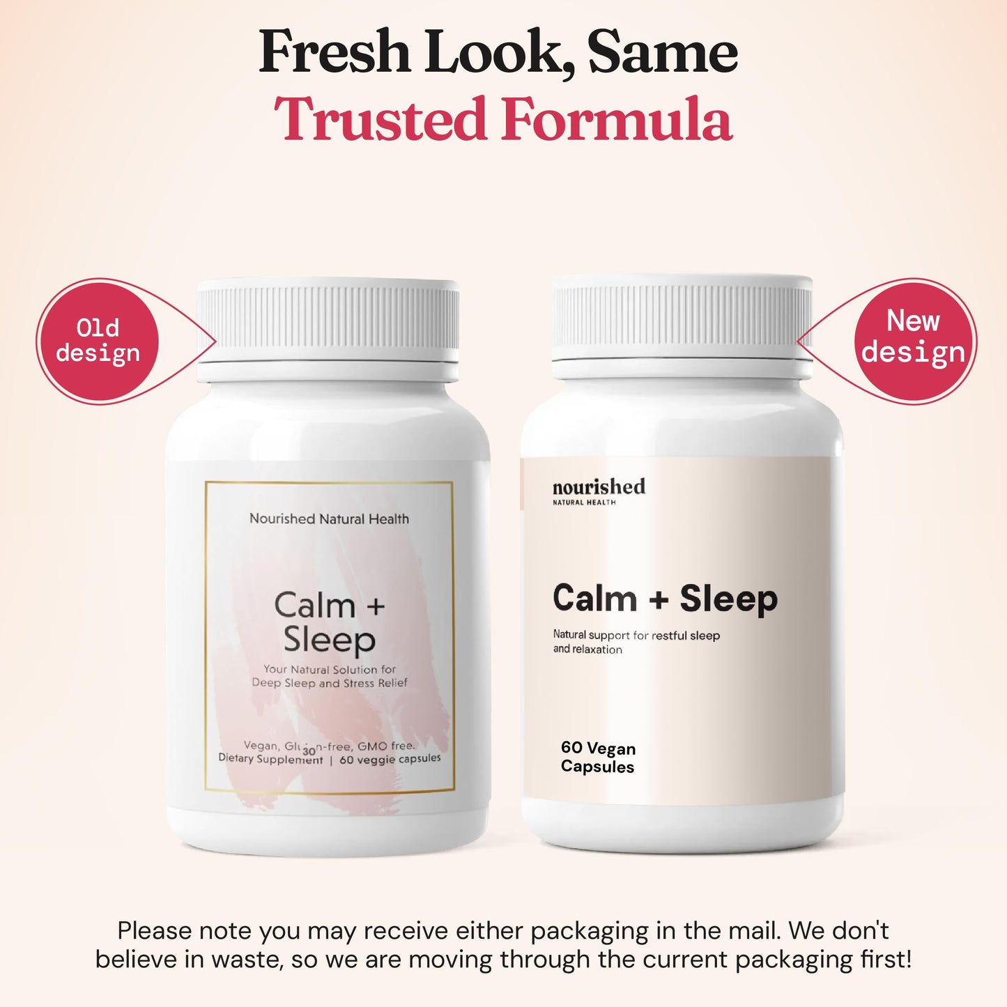 Nourished Natural Health Calm + Sleep – Relaxation & Melatonin-Free Sleep Supplement for Women, Cortisol Support with Ashwagandha, L-Theanine, Magnesium & Valerian Root – Vegan & Non-GMO, 180 Capsules