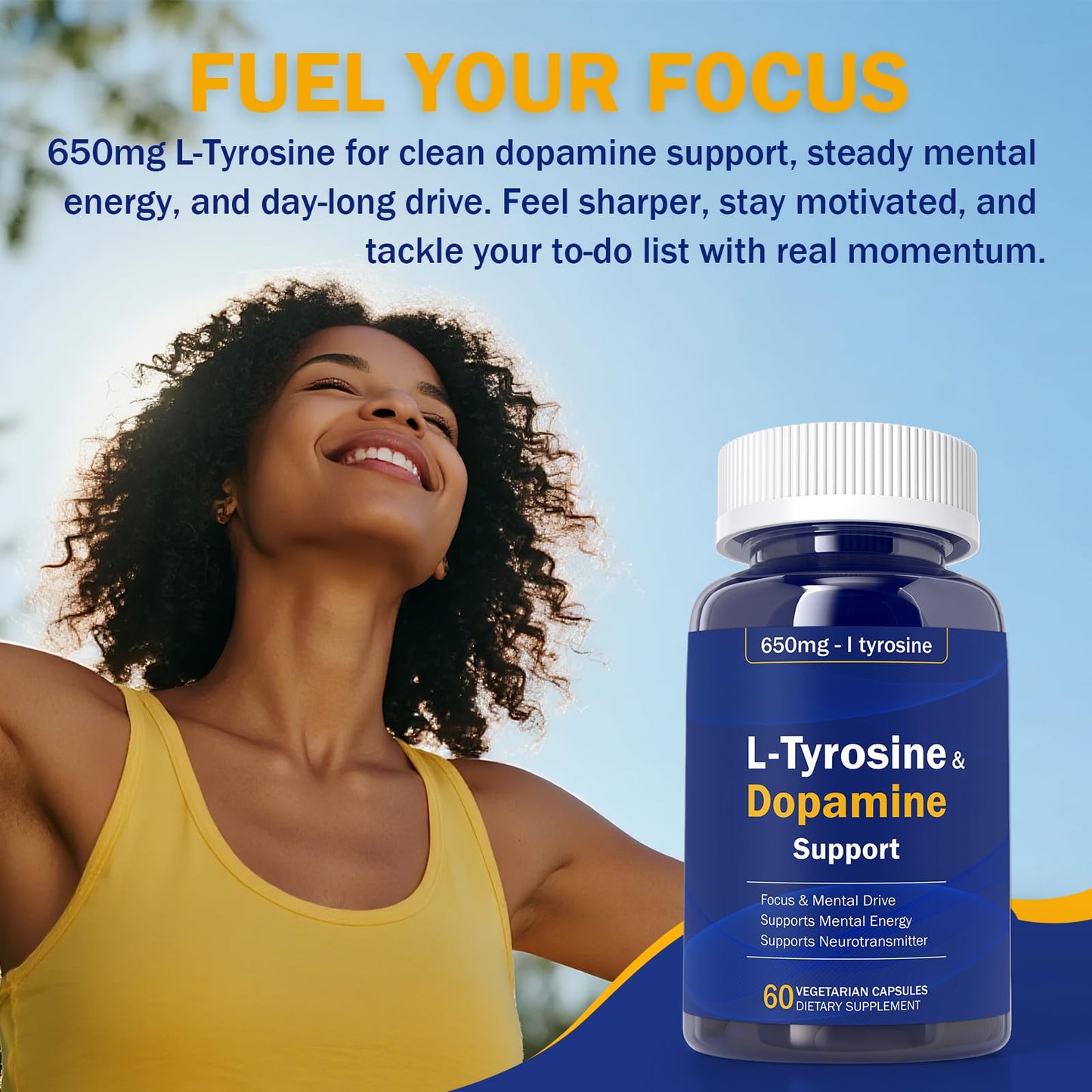 Happy Saffron Plus Dopamine Brain Food - 650 mg L-Tyrosine Supplement - Dopamine Support Capsule 1