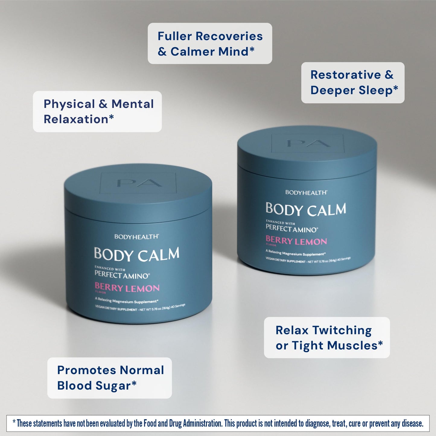 BodyHealth Body Calm Enhanced with PerfectAmino High Absorption Magnesium Supplement Powder, Berry Lemon, 5.78 oz
