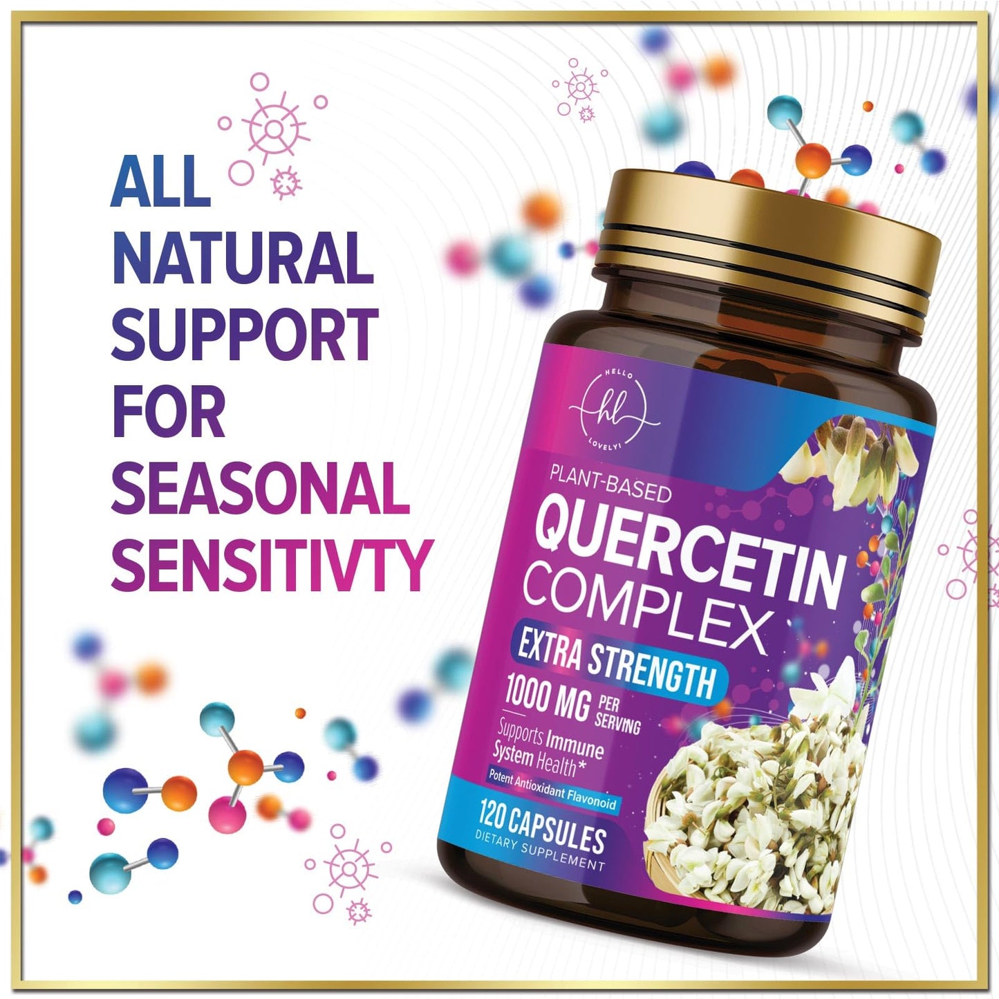 Hello Lovely! Quercetin Dihydrate 1000mg Veggie Capsules, 120 Count
